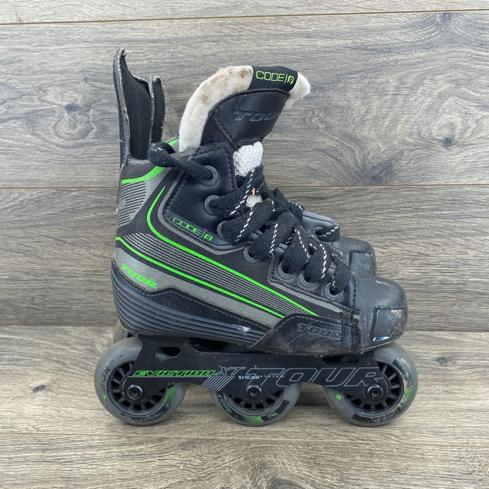Tour Code 9 Inline Hockey Skates Youth Size 1 Black Green Eviction XT Frame